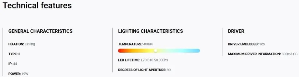 Spot LED incastrabil recessed white 19W 18cm 90 grade 4000K CRI90 casambi