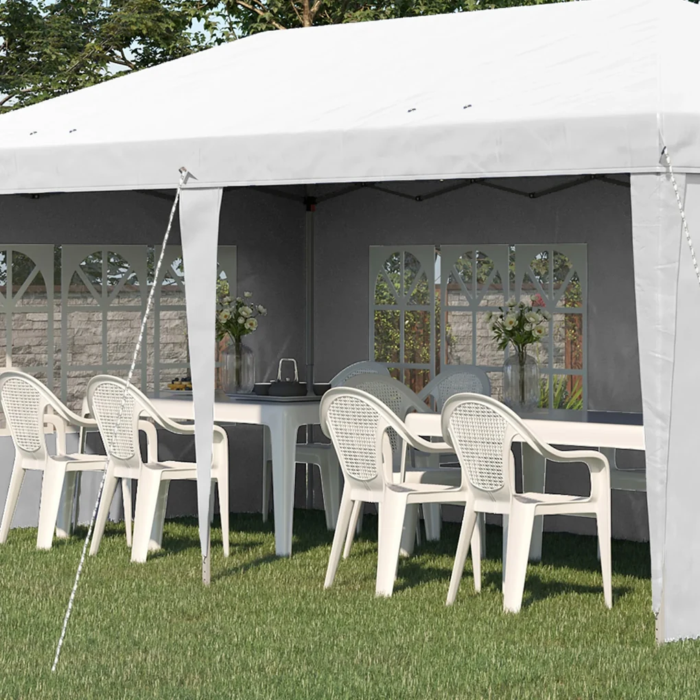 Outsunny Foisor de gradina cu ferestre, inaltime reglabila cu pereti detasabili, 585x295x270cm alb | AOSOM RO