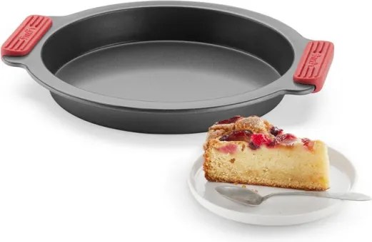 Tava pentru copt Lekue 1009447, Ø26,5 cm, Acoperire ceramica antiaderenta, Otel carbon, +4°C / +240°C, Negru/rosu