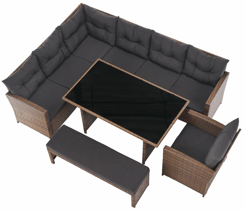 Set mobilier de grădină Senala (gri maro + maro deschis) (pentru 8 persoane). 1116496