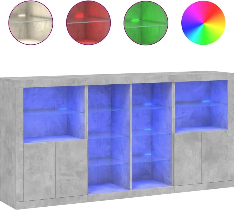 vidaXL Servantă cu lumini LED, gri beton, 202x37x100 cm