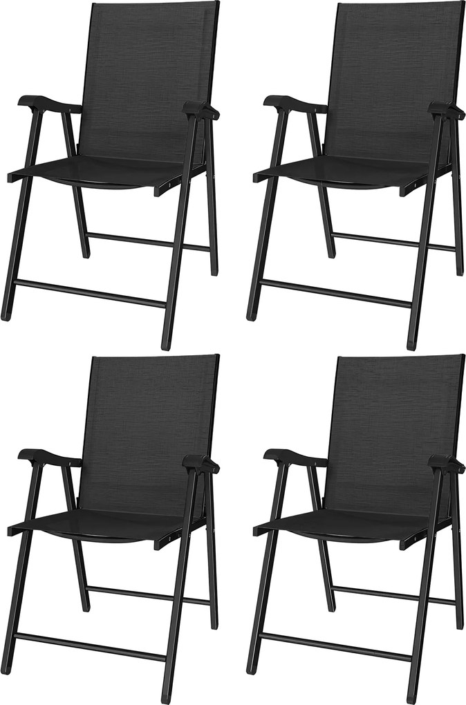 Outsunny Set de 4 scaune de grădină pliabile Structură oțel robustă fără asamblare Spătar înalt ergonomic 58x62x97cm Negru | Aosom Romania