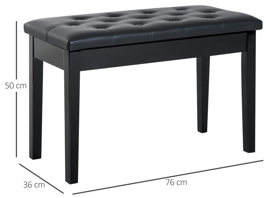 HomCom banca pian, spatiu depozitare, 75x35x50 cm, neagra | Aosom Ro