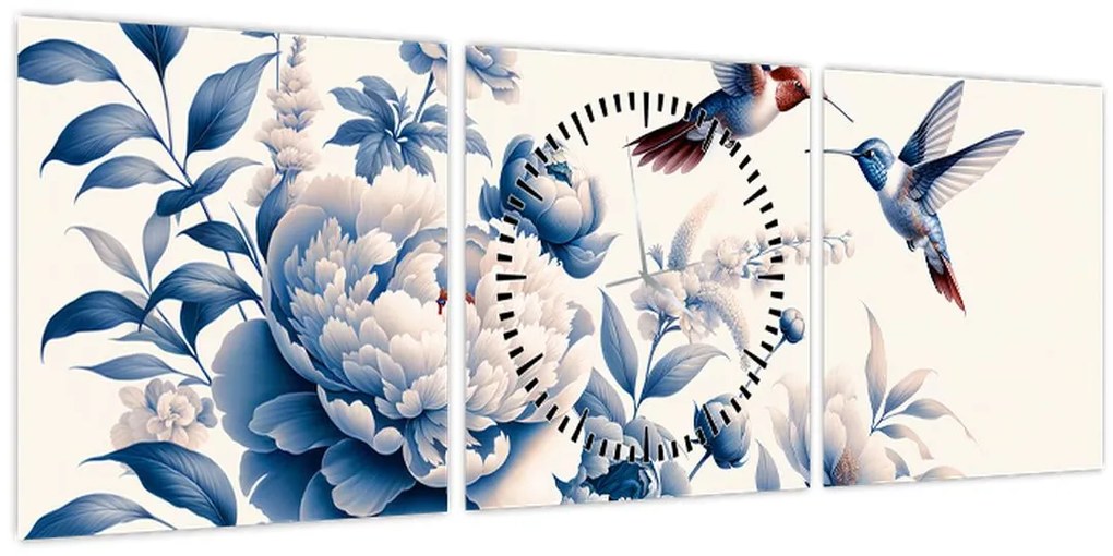 Tablou - Colibri deasupra florii (cu ceas) (90x30 cm)