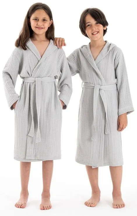 Halat pentru copii gri pentru 5-6 ani din muselină Muslin – Foutastic