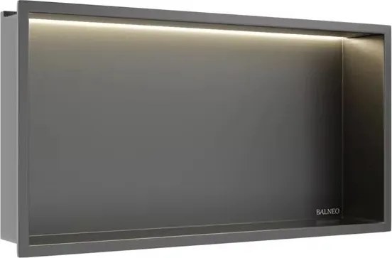 Raft incastrat dreptunghiular Balneo Wall-Box One LED cu rama 60x30x10 cm Gun Metal mat