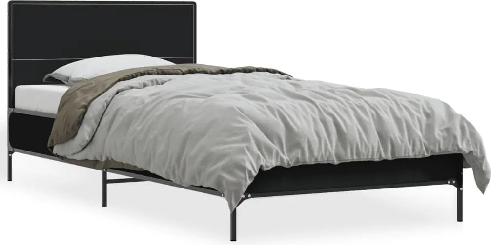 vidaXL Cadru de pat, negru, 75x190 cm, lemn prelucrat și metal