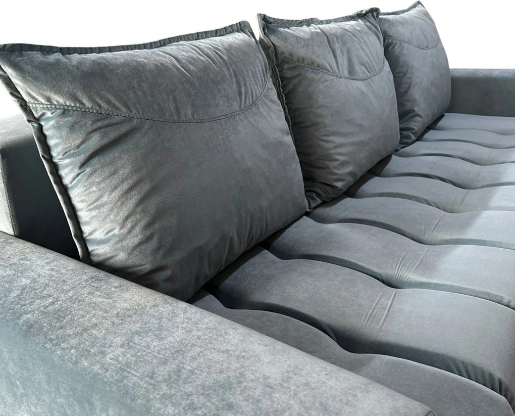 Canapea ZARA extensibila, 3 locuri, cu lada de depozitare, catifea albastru deschis , 220x95x80 Albastru Deschis, Catifea