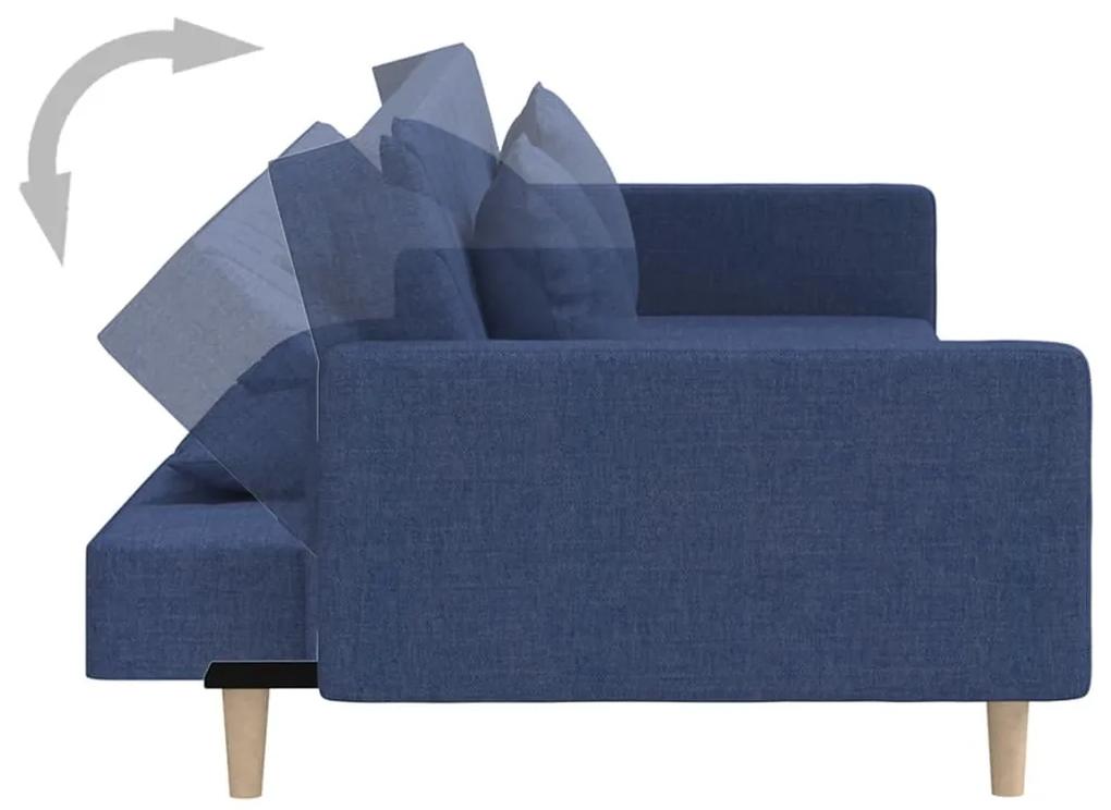 Canapea extensibila 2 locuri, 2 pernetaburet, albastru, textil Albastru, Cu scaunel pentru picioare