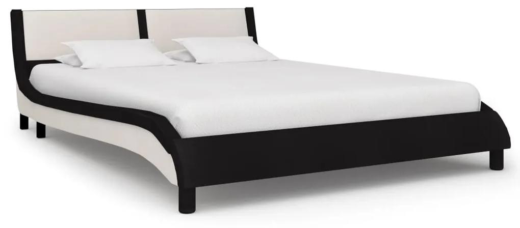 280456 vidaXL Cadru de pat, negru și alb, 135x190 cm, piele ecologică