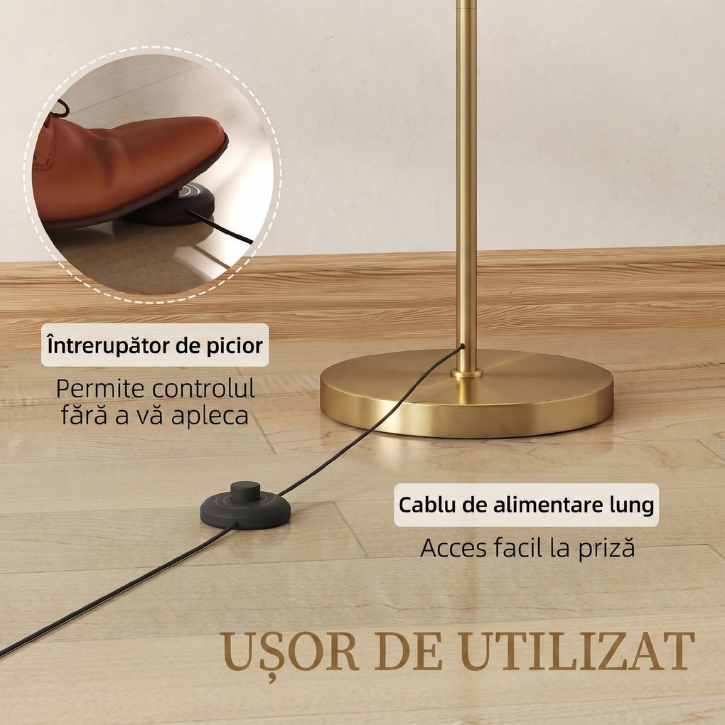 HOMCOM Lampadar LED cu Telecomandă, Lumină Reglabilă în 11 Temperaturi de Culoare și 11 Niveluri de Luminozitate, Auriu | Aosom Romania