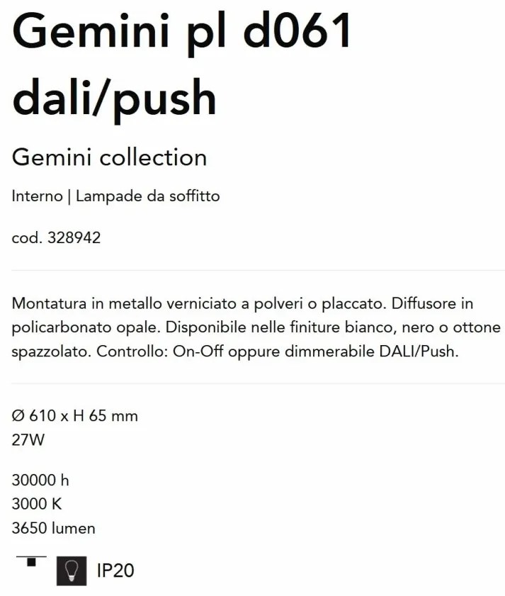Plafoniera LED design circular GEMINI pl d061 dali/push alb