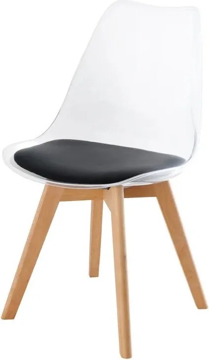 Set de 4 scaune, Lemn Fag Natur, Plastic Transparent, Scandinavia A-44165 VC
