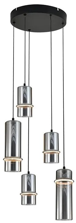 Lustra cu 5 pendule LED, SMOKE GLASS-BLACK, ZB-2535