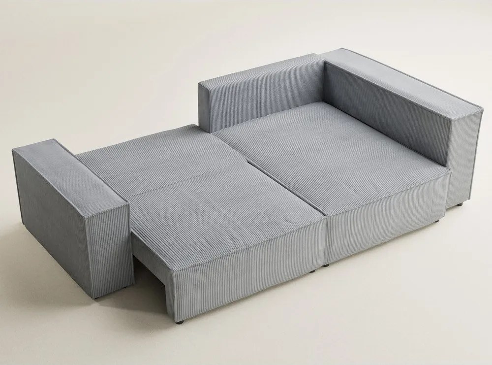 Colțar gri extensibil/cu spațiu de depozitare cu tapițerie din catifea reiată (cu colț pe partea dreaptă/în formă de ”L”) Tonga – Maison de Rêve
