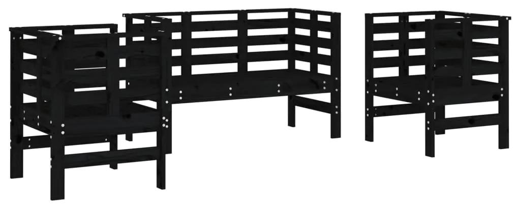 825146 vidaXL Set mobilier de grădină, 3 piese, negru, lemn masiv pin