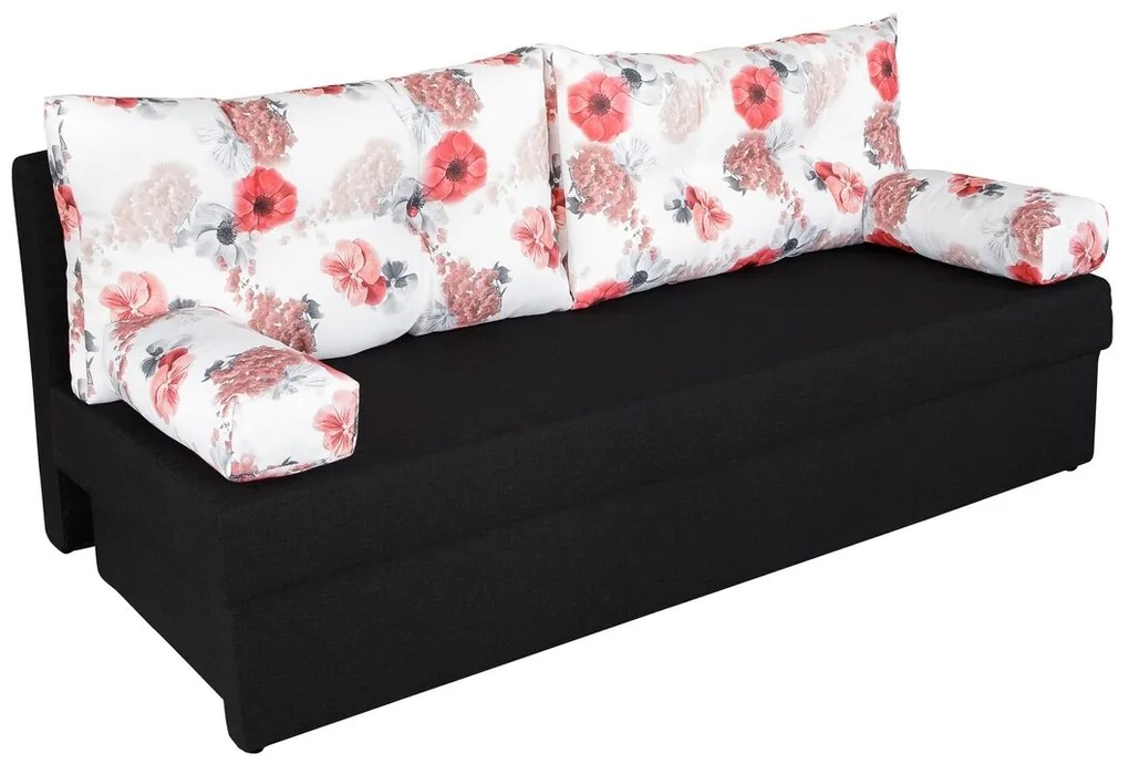 Canapea extensibila Alfi Anthracite 192x80x77 cm cu lada de depozitare, Roses Flower