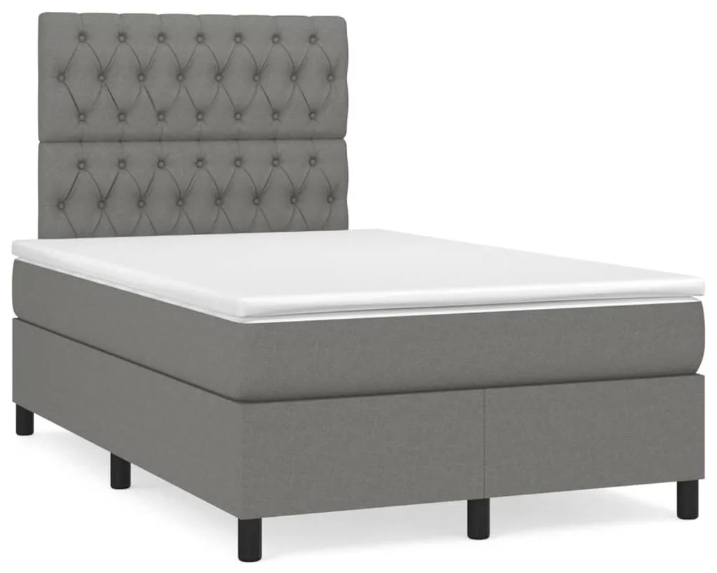 vidaXL Pat cu arcuri, saltea și LED, gri închis, 120x190 cm, textil
