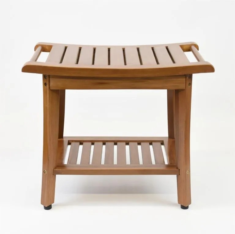 Scăunel DIVERO cu suport, tec masiv, 47,2 x 33,5 x 56 cm