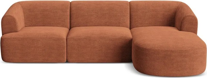 Colțar teracotă cu tapițerie din catifea reiată (cu colț pe partea dreaptă/cu șezlong) Campi – Cosmopolitan Design