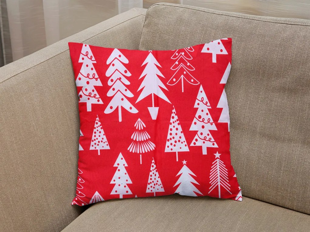 Husa decorativa pentru perna CHRISTMAS TREES 40x50 cm, rosie