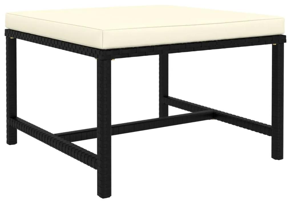 Set mobilier de gradina cu perne, 6 piese, negru, poliratan Negru, Colt + 3x mijloc + 2x suport pentru picioare, 1