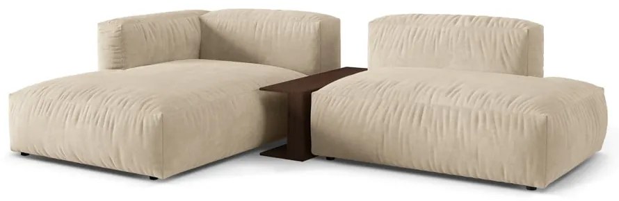 Colțar modular bej cu tapițerie din catifea (cu colț pe partea stângă/cu șezlong) Martina – Micadoni