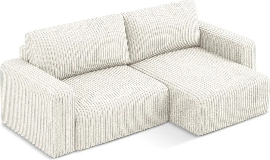 Colțar crem extensibil/cu spațiu de depozitare cu tapițerie din catifea reiată (cu colț pe partea dreaptă/cu șezlong) Kona – Makamii