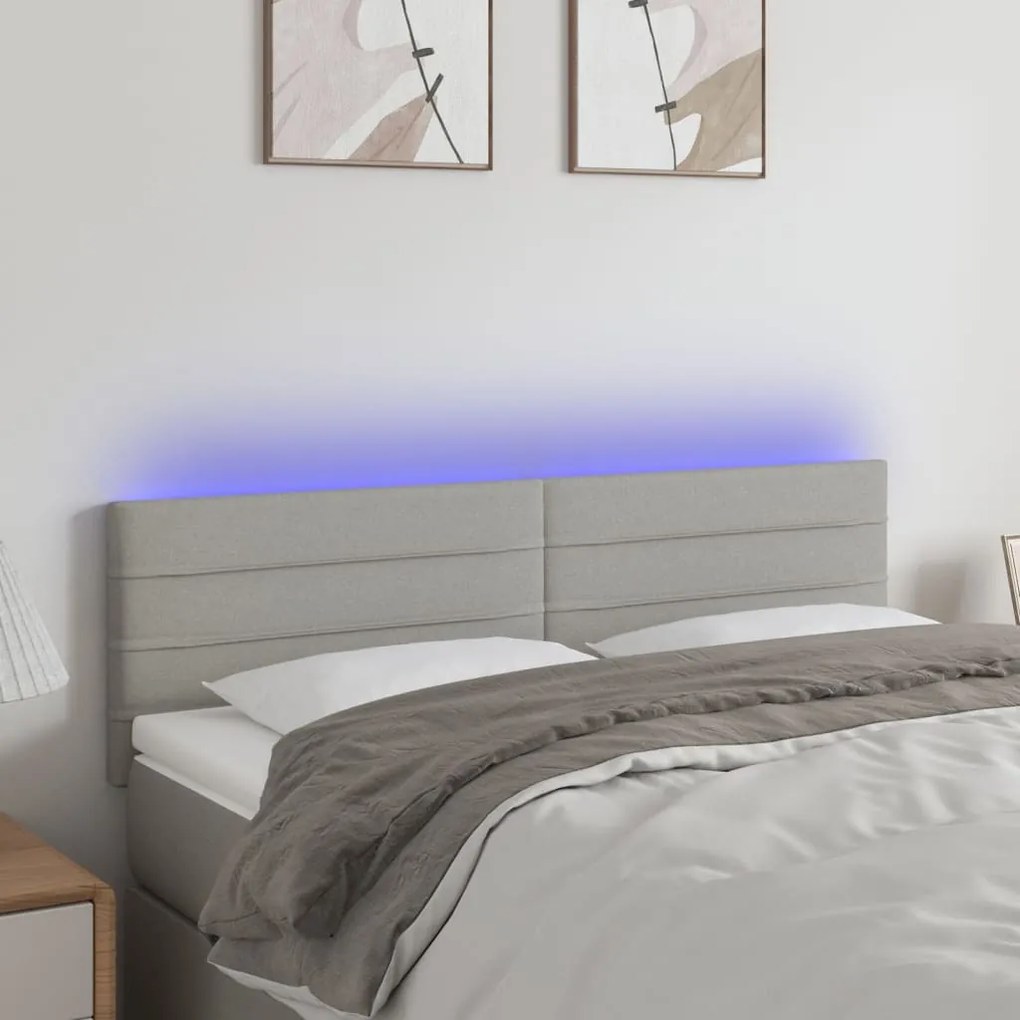 vidaXL Tăblie de pat cu LED, gri deschis, 144x5x78/88 cm, textil