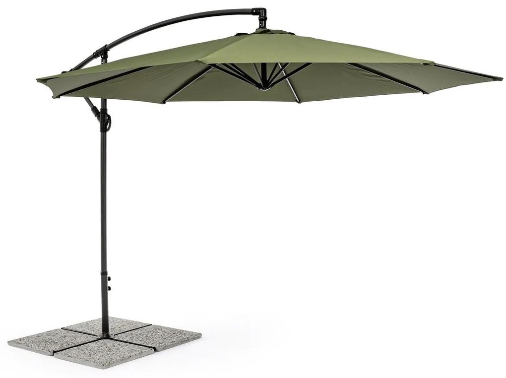 Umbrela de gradina cu picior din fier gri antracit si copertina textil verde Texas Ø 300 cm x 260 h