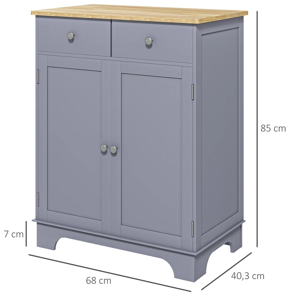 HOMCOM Corp de depozitare bufet pentru living cu dulapuri, 2 sertare și polițe reglabile, 68x40,3x85cm, gri și lemn natural | Aosom Romania