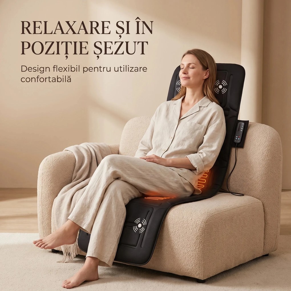 RESIGILAT- Saltea masaj corp intreg cu incalzire si 10 motoare, Negru