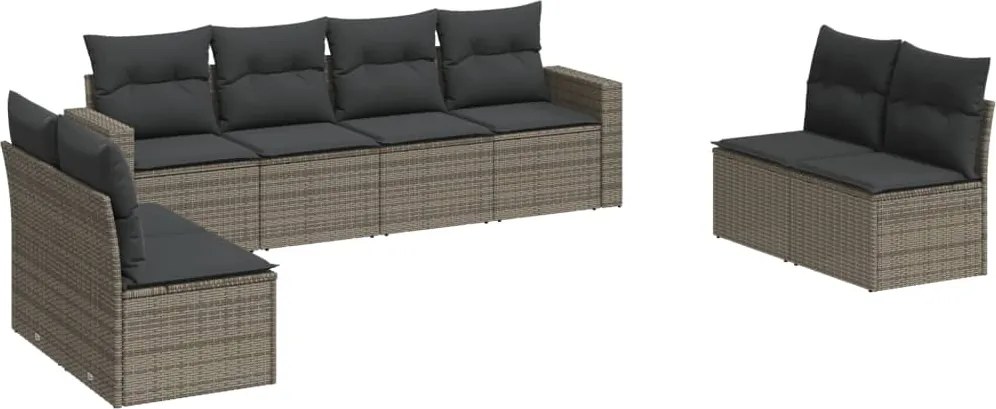 vidaXL Set canapele de grădină cu perne, 8 piese, gri, poliratan