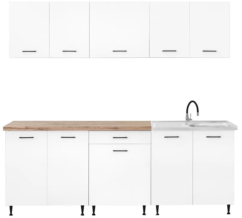 Dulap de bucătărie Primo 220 alb, blat de lucru din stejar charlestone