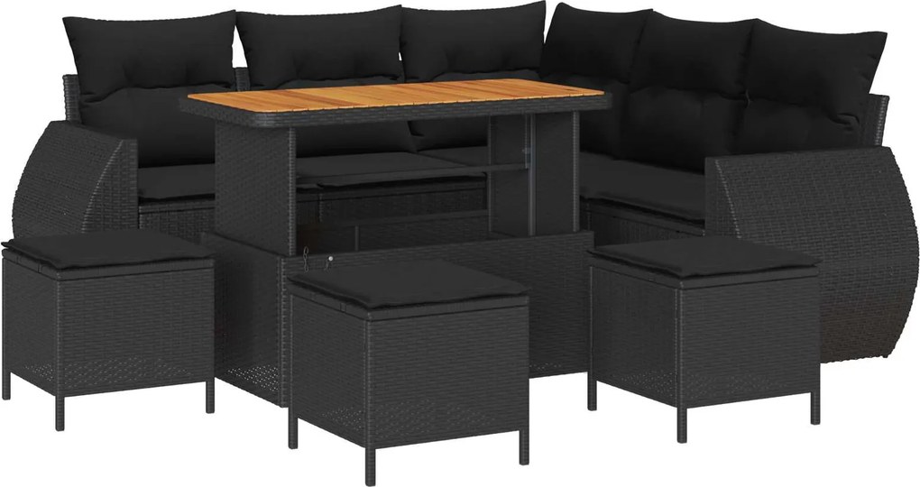 vidaXL Set de canapele pentru grădină cu pernă 9 pcs Negru poliratan