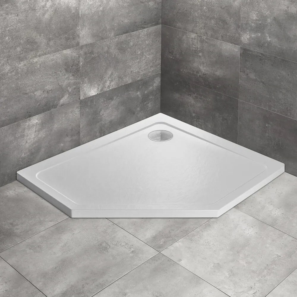 Cadita dus pentagonala Radaway Doros PT E Stone 90x80 cm acril alb dreapta