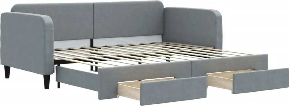 vidaXL Pat de zi cu extensie și sertare, gri deschis, 90x200 cm textil