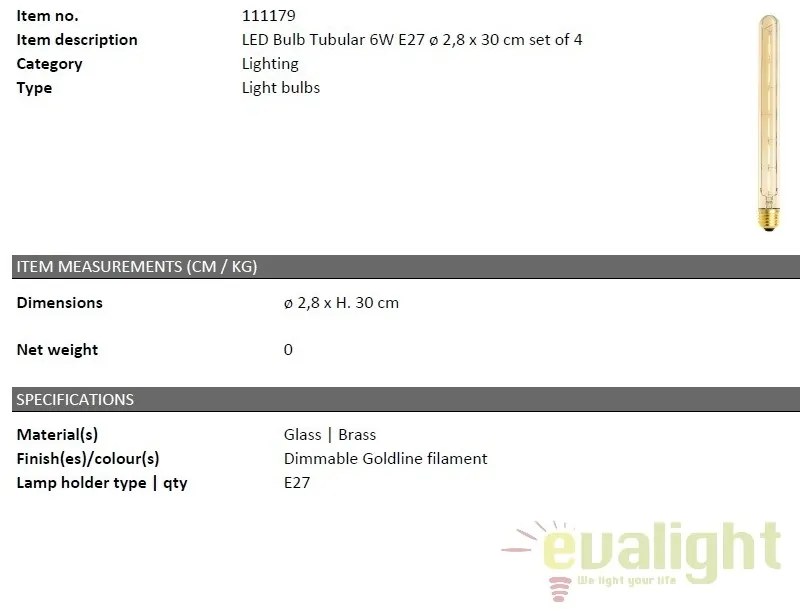 Set de 4 becuri E27 LED Bulb Tubular 6W 111179 HZ