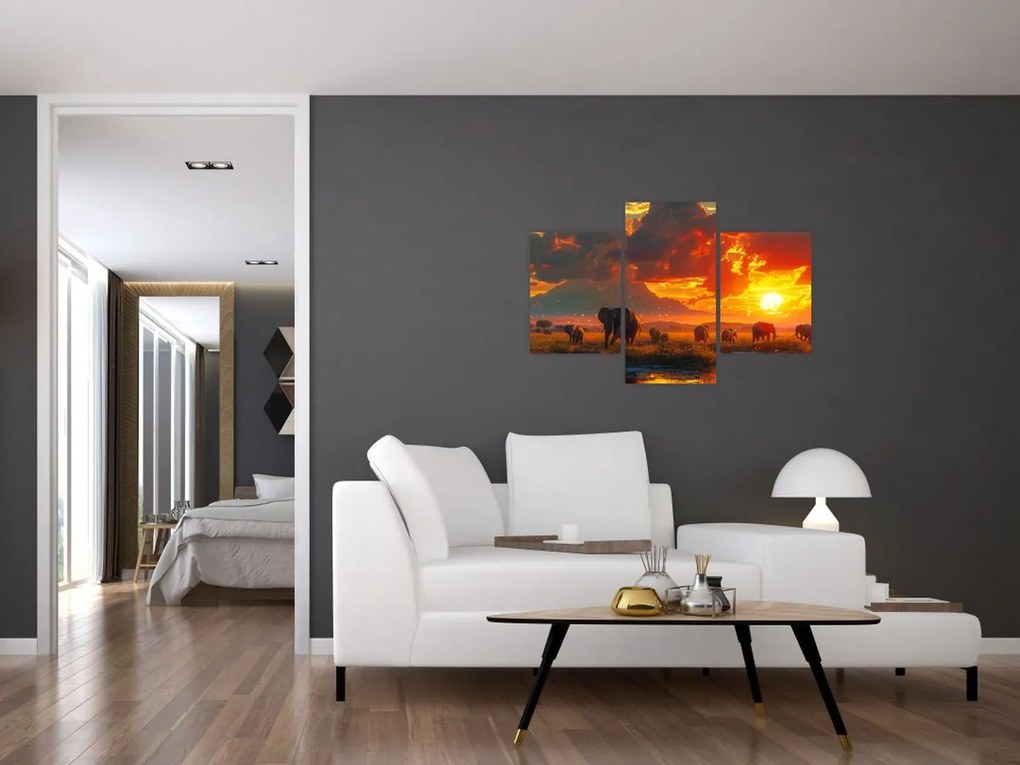 Tablou - Turmă de elefanți (90x60 cm)