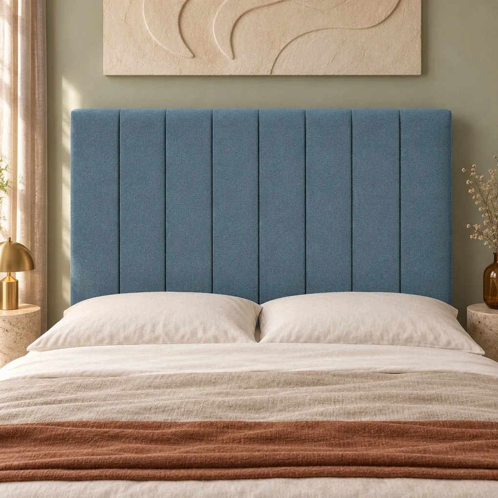 Pat boxspring din catifea Novella cu ladă 140×200 cm, albastru