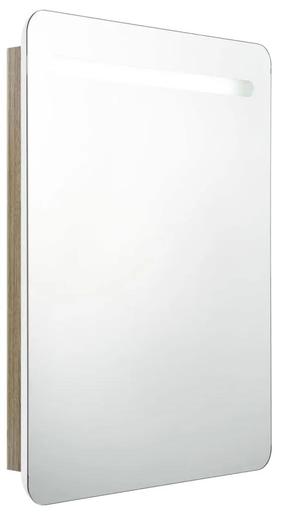 Dulap de baie cu oglinda si LED, alb si stejar, 60x11x80 cm alb si stejar
