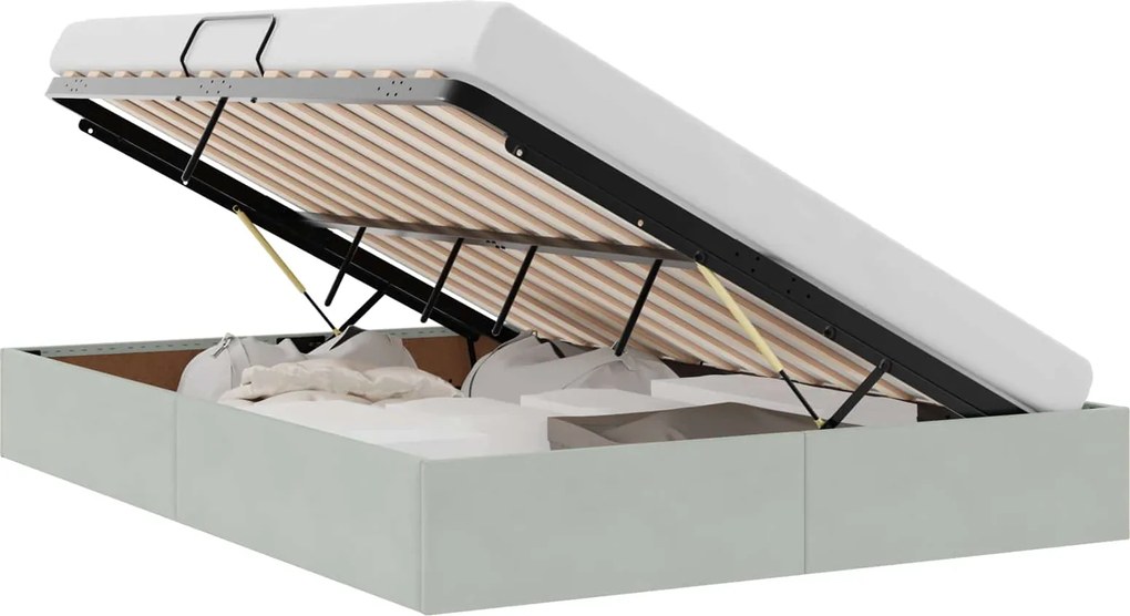 vidaXL Pat cu storage cu headboard Gri deschis 140 x 190 cm Catifea