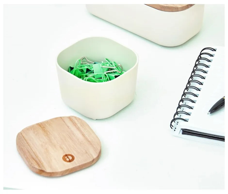 Cutie depozitare cu capac din lemn paulownia iDesign Eco, 9 x 9 cm, alb