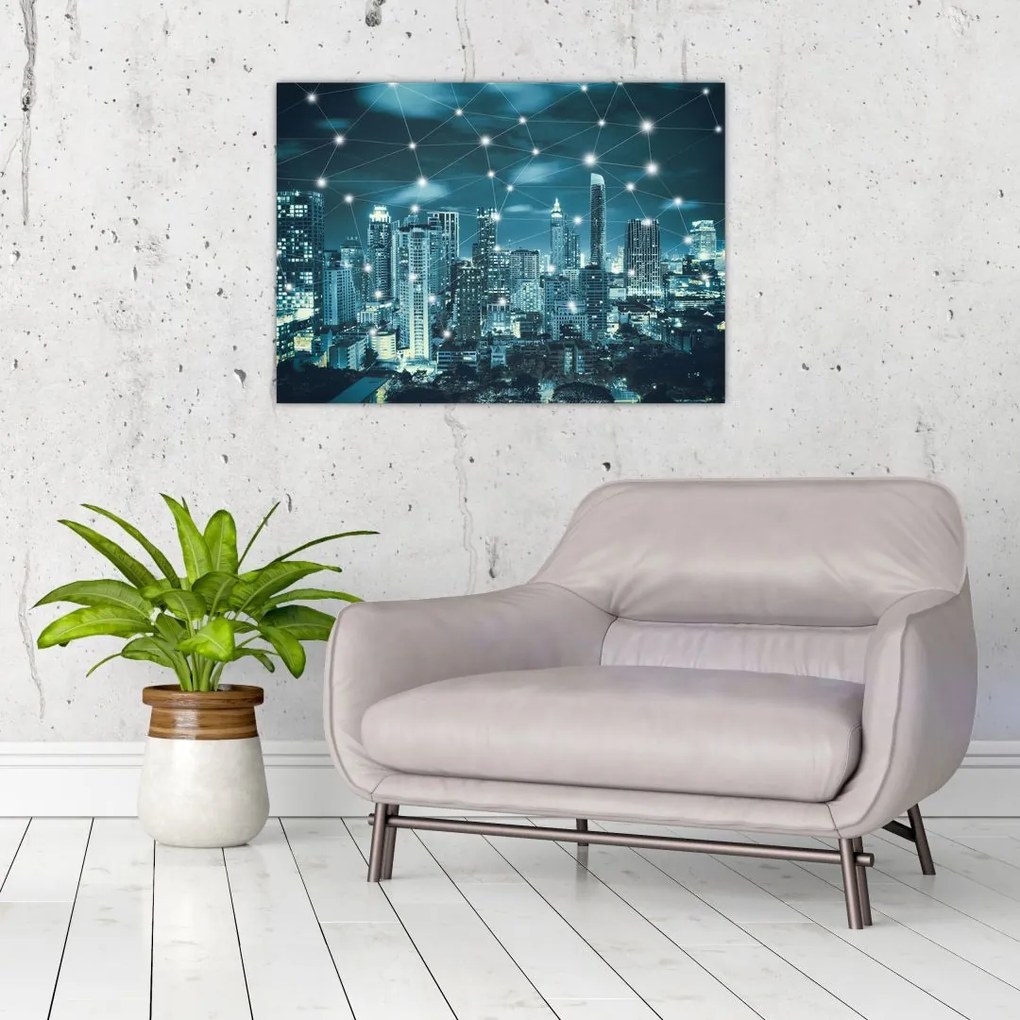 Tablou pe sticlă - Metropolă stălucitoare (70x50 cm)