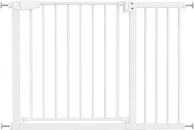 Poarta de siguranta copii Kidizi Rexa alb, reglabila 104-110 cm, montaj prin presiune, inchidere automata, certificata EN 1930