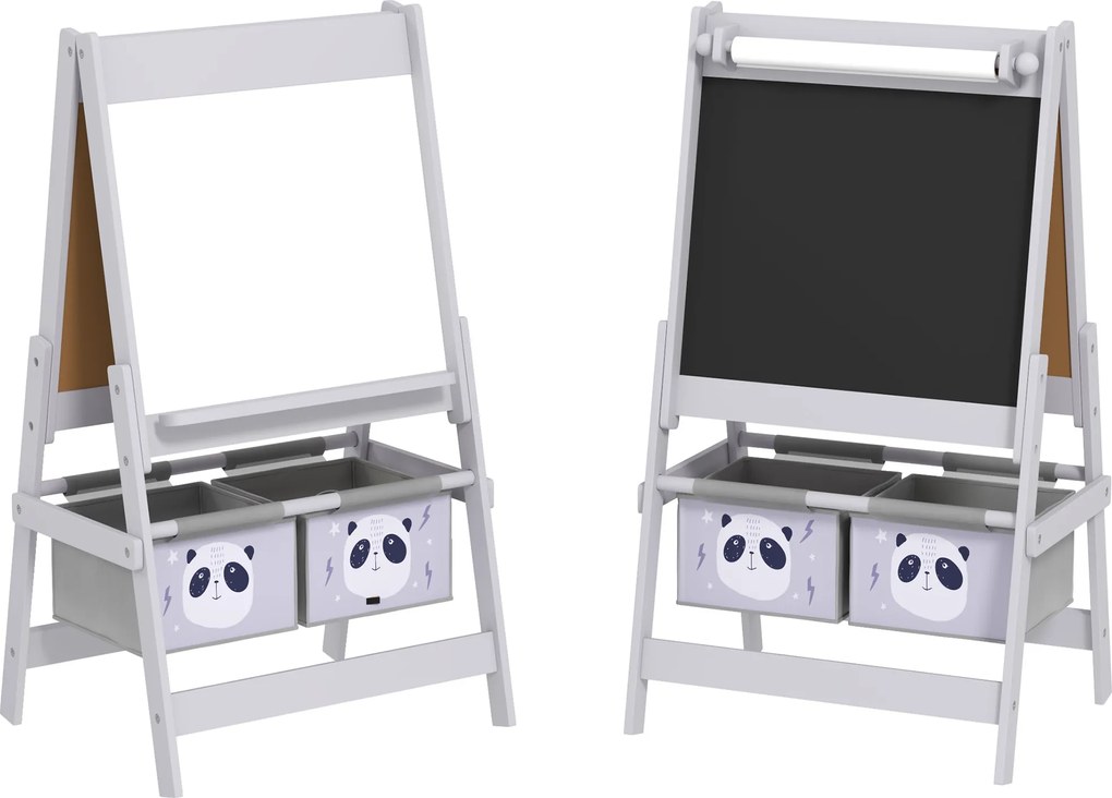 AIYAPLAY Tablă pentru Copii 3-În-1 cu 2 Rafturi și Șevalet din Lemn pentru Copii de 3-8 Ani, 54x46,5x93 cm, Roz | Aosom Romania