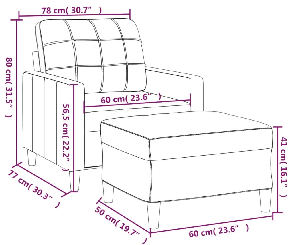 Fotoliu canapea cu taburet, crem, 60 cm, material textil Crem, 78 x 77 x 80 cm