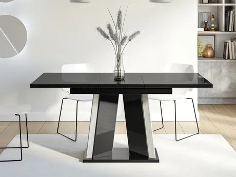 Masă sufragerie extensibilă Ledysa (Negru Marmură royal + lucios negru) (pentru 2-6 persoane). 1105398