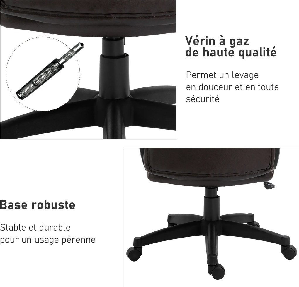HOMCOM Fotoliu birou ergonomic reglabil cu roți pivotante 360°, tapițerie PU ciocolată, 64x73x106-115,5 cm | Aosom Romania