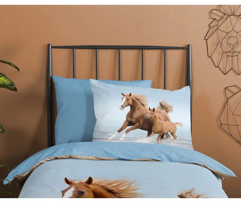 Lenjerie de pat pentru copii albastră din bumbac pentru pat de o persoană 140x200 cm Free – Good Morning